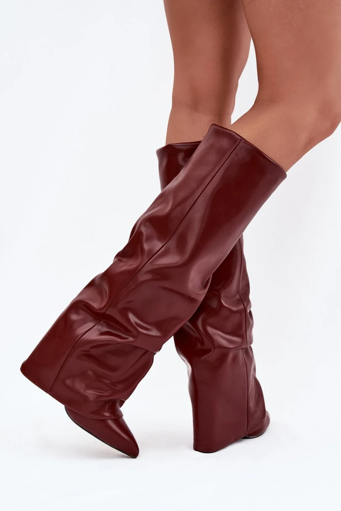 Bordo spalvos ilgaauliai batai virš kelių Step in style