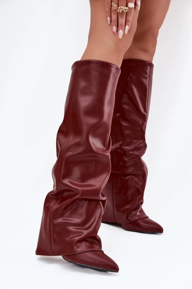 Bordo spalvos ilgaauliai batai virš kelių Step in style