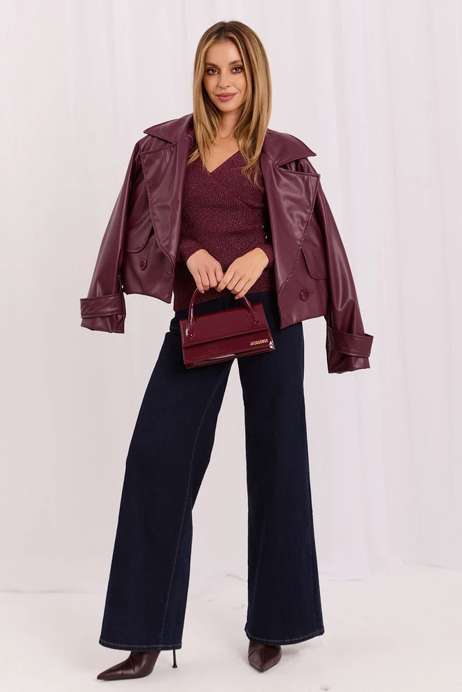 Bordo spalvos rumbuotas megztinis Italy Moda