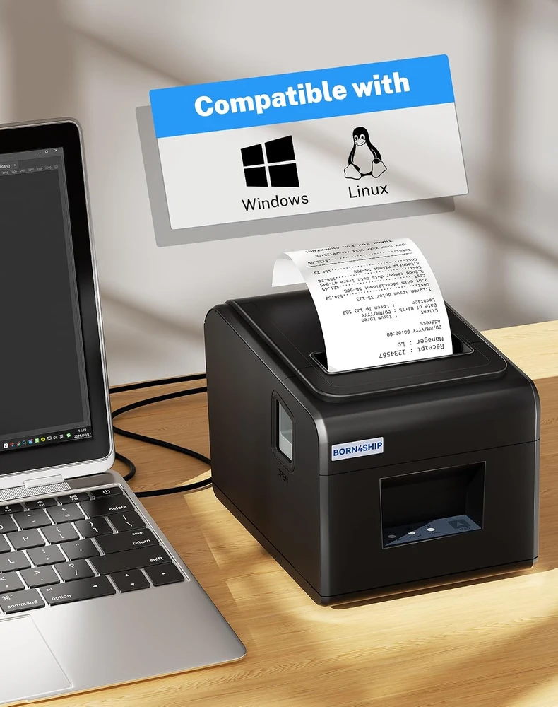 BORN4SHIP terminis čekinė spausdintuvas 80 mm USB LAN Auto-Cut, suderinamas su POS V330M