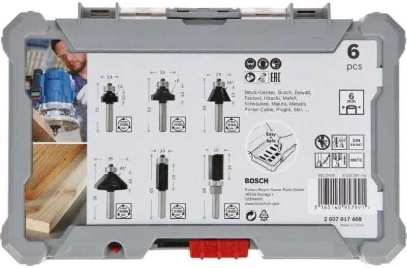 Bosch 6 daliu frezų kompl. 8 mm kotu, "Trim&Edging"