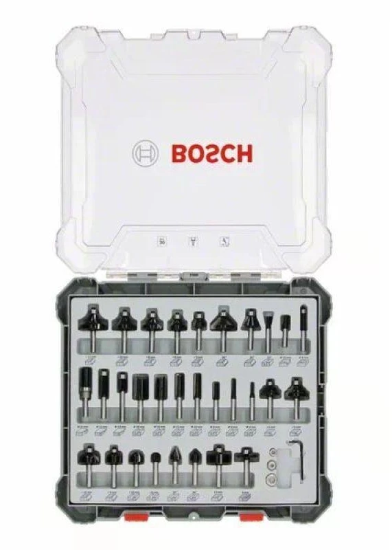 Bosch frezų rinkinys, 30 vnt., mišrus, 8 mm kotu, 2607017475