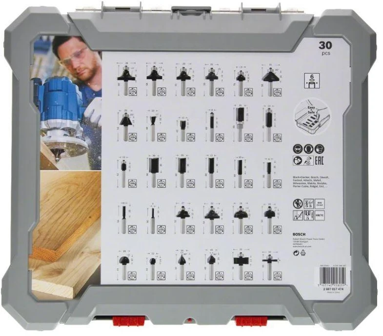 Bosch frezų rinkinys, 30vnt., mišrus, 6mm kotu