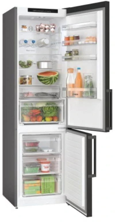 Bosch KGN39VXBT Serija 4, Laisvai statomas šaldytuvas-šaldiklis su šaldiklio skyriumi apačioje, 203 x 60 cm, Juodas stainless steel