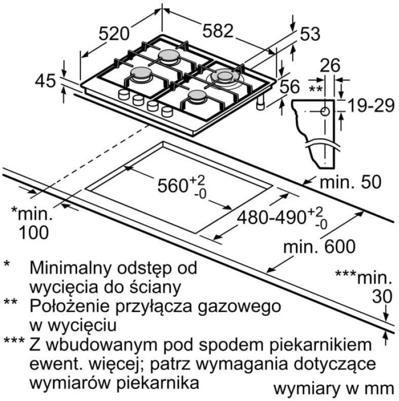 Bosch Serie 6 PCH6A5I90 hob Nerūdijantis plienas Built-in 60 cm Gas 4 zone(s)
