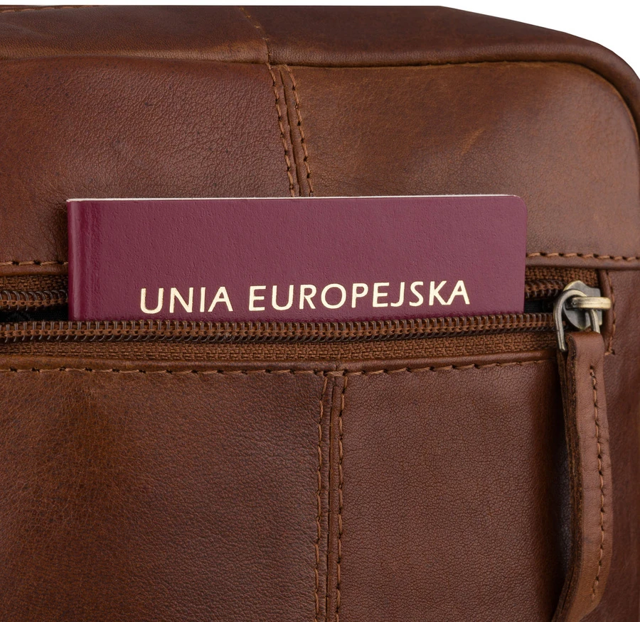 Brązowa, miejska listonoszka vyriška ze skóry naturalnej zamykana suwakiem - Peterson