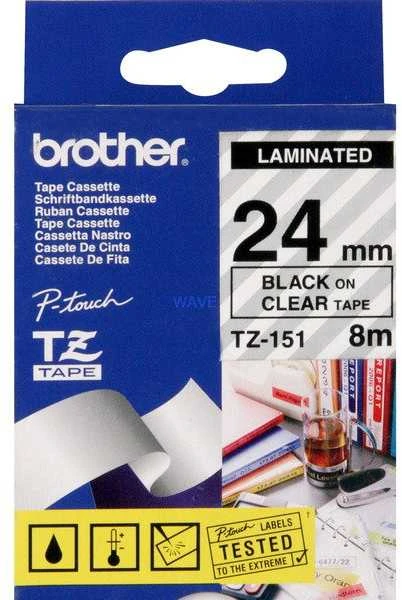 Brother Brolis | TZE-151 laminuota juosta | Juodas ant Clear | TZe | 8 m | 2,4 cm