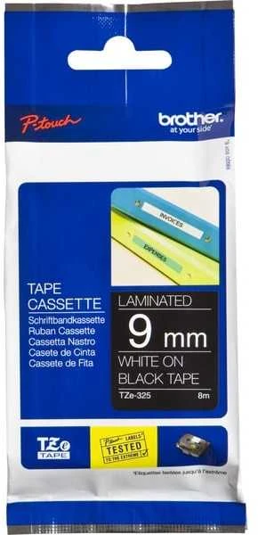 Brother | TZe-325 Laminated Tape | Baltas on Juodas | TZe | 8 m | 9 cm