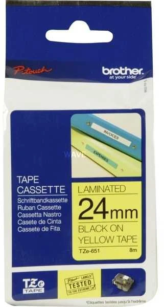 Brother | TZe-651 Laminated Tape | Juodas On Geltona | TZe | 8 m | 2.4 cm