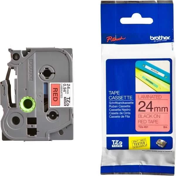 Brother | TZe-451 Laminated Tape | Juodas On Raudona | TZe | 8 m | 2.4 cm