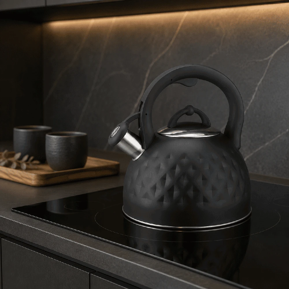 La Cuisinette Brock MWK 003 BK švilpiantis virdulys 2,5 l, juodas / plieno