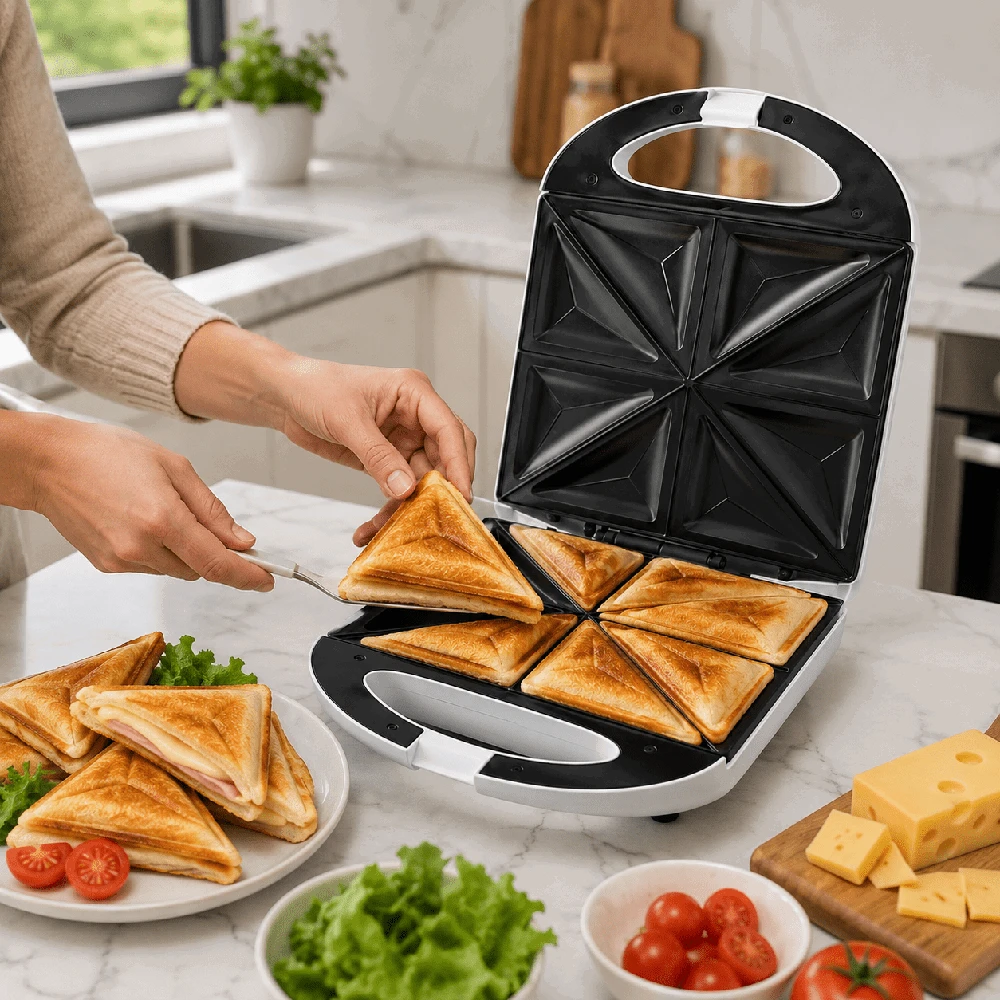 Sumuštinių keptuvas Brock SSM 3008 WH sumuštinių keptuvė XXL, 1400 W, balta