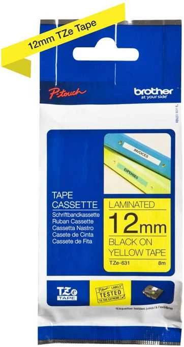 Brother | TZe-631 Laminated Tape | Juodas on Geltona | TZe | 8 m | 1.2 cm