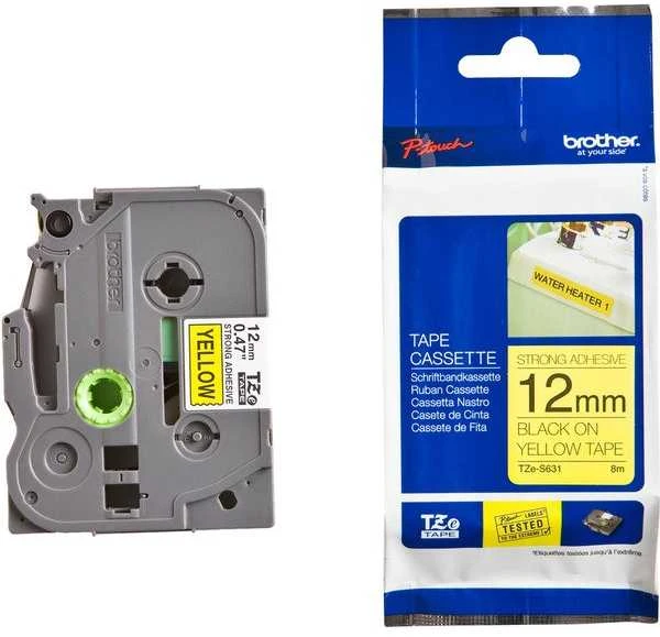 Brother | TZe-S631 Strong Adhesive Laminated Tape | Juodas on Geltona | TZe | 8 m | 1.2 cm