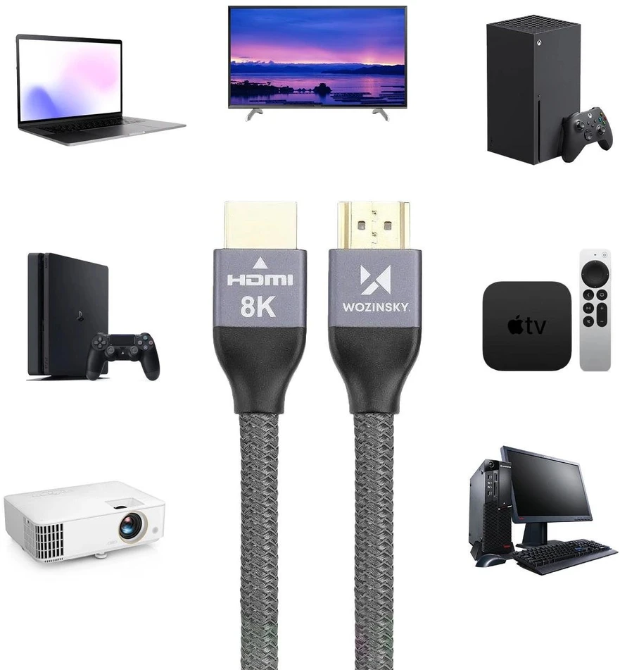 Wozinsky HDMI 2.1 Cable 8K 60 Hz 48 Gbps / 4K 120 Hz / 2K 144 Hz 2 m Sidabrinis (WHDMI-20)