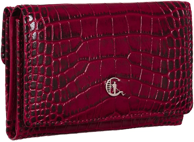 CALANDRA Portfel skórzany Damski Canaletto bordo premium krokodyl RFID