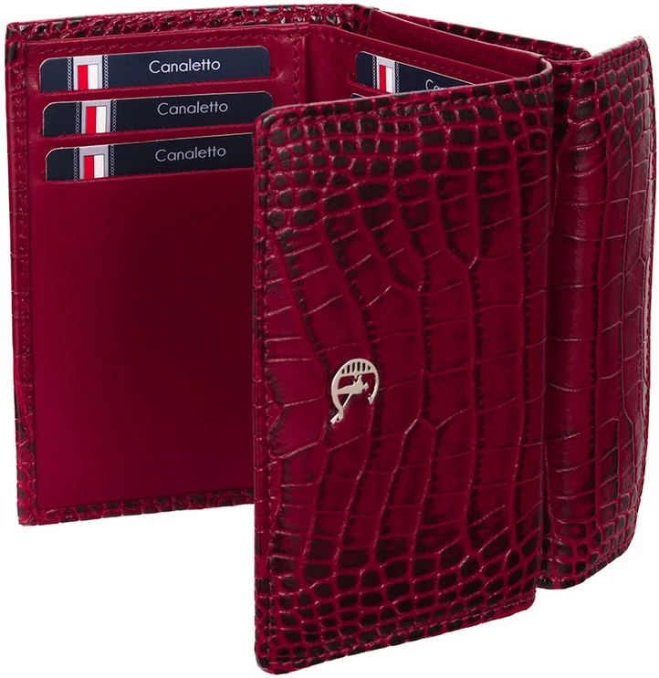 CALANDRA Portfel skórzany Damski Canaletto bordo premium krokodyl RFID