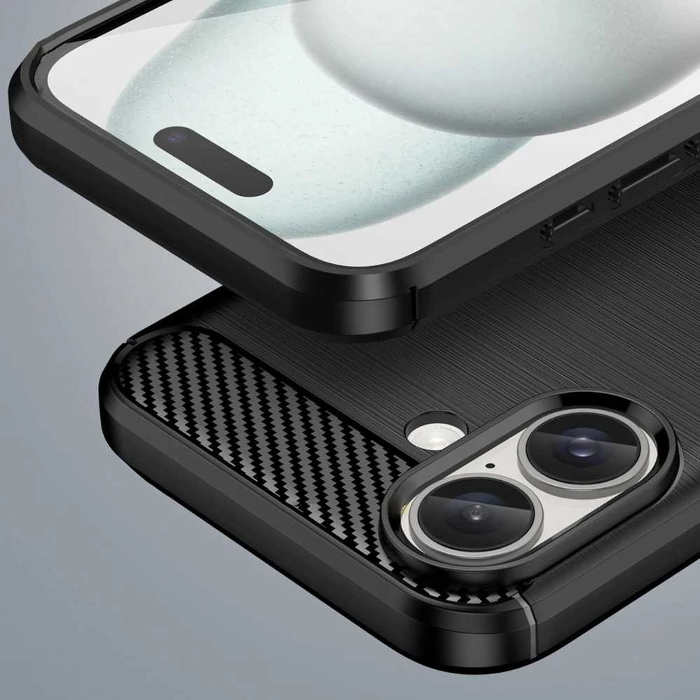 Hurtel Carbon Apple iPhone 16 silikoninis – dėklas telefonui juodos spalvos