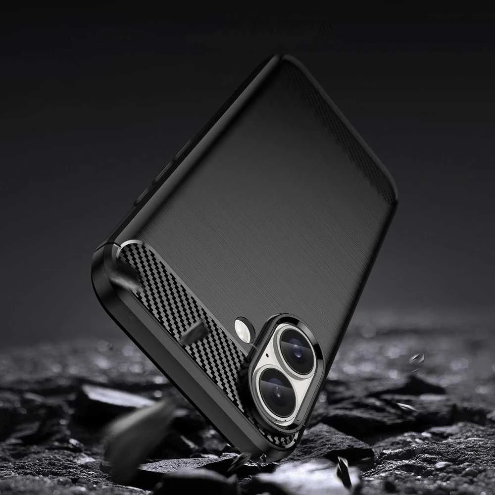 Hurtel Carbon Apple iPhone 16 silikoninis – dėklas telefonui juodos spalvos