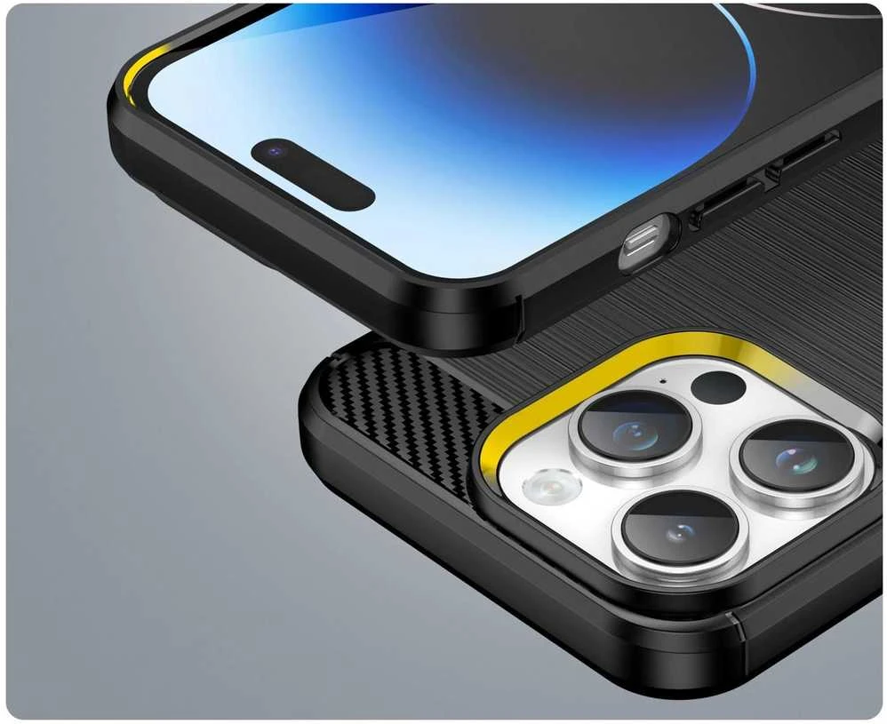 Hurtel Carbon Apple iPhone 14 Pro flexible gel back dėklas telefonui juodos spalvos