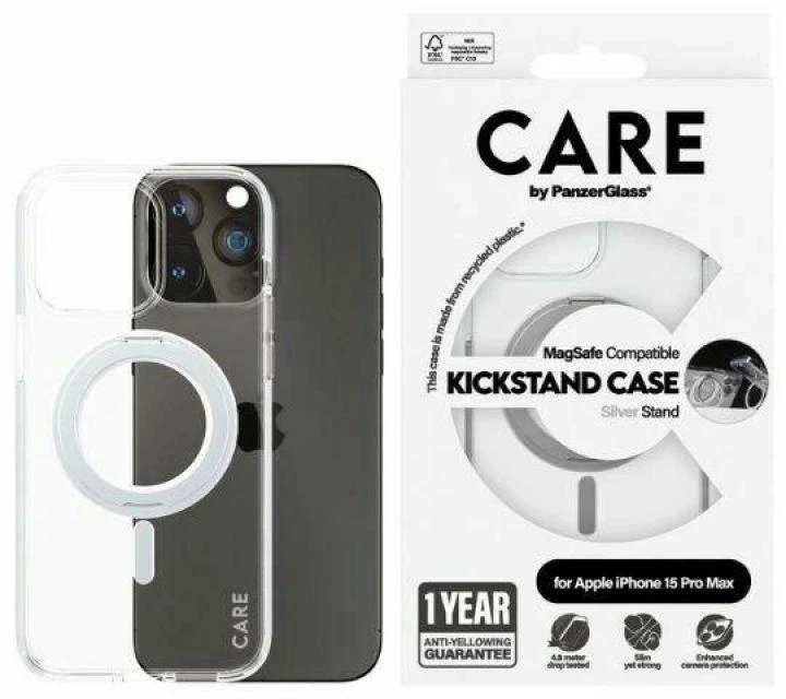 Panzer Glass CARE by PanzerGlass Kickstand MagSafe Apple iPhone 15 Pro Max - dėklas telefonui sidabro spalvos