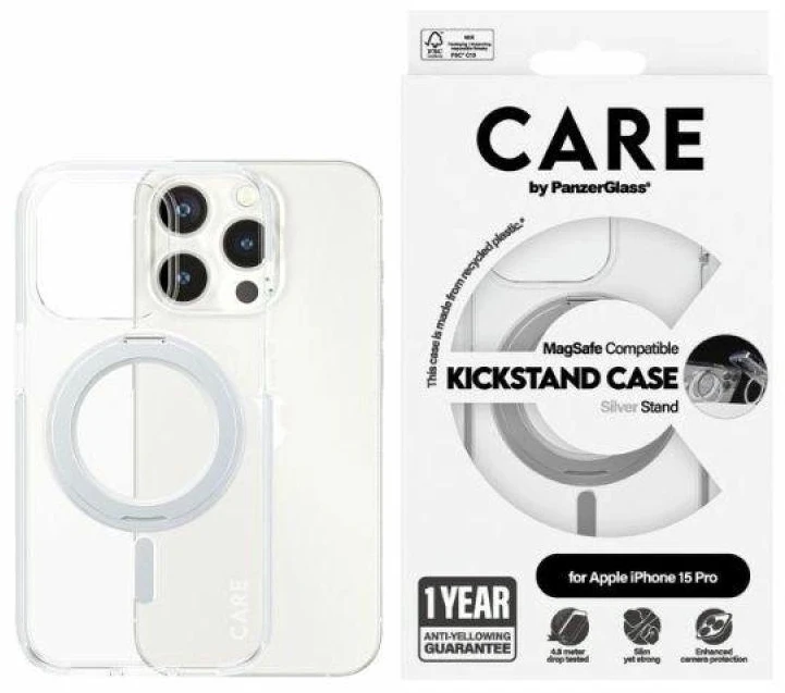 Panzer Glass Care by PanzerGlass Kickstand MagSafe Apple iPhone 15 Pro - dėklas telefonui sidabro spalvos