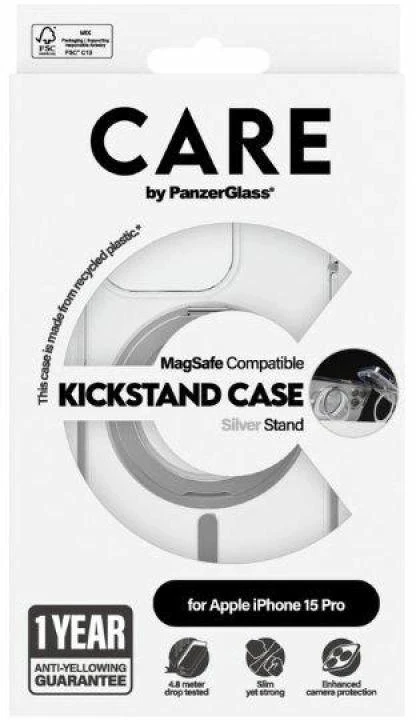 Panzer Glass Care by PanzerGlass Kickstand MagSafe Apple iPhone 15 Pro - dėklas telefonui sidabro spalvos