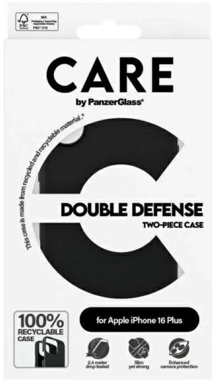 Panzer Glass Care by PanzerGlass Feature Double Defense Apple iPhone 16 Plus 6.7" dėklas telefonui juodos spalvos 1335