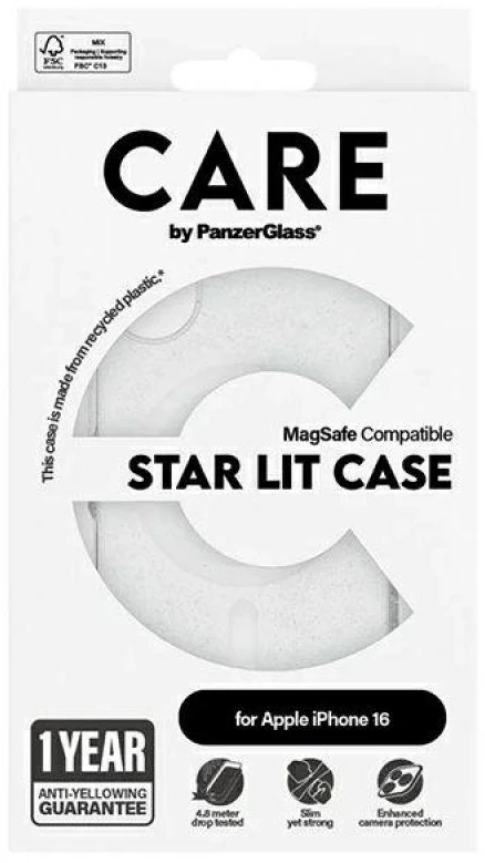 Panzer Glass CARE by PanzerGlass Flagship Star Lit Apple iPhone 16 6.1" dėklas telefonui baltos spalvos/dėklas telefonui baltos spalvos MagSafe 1341