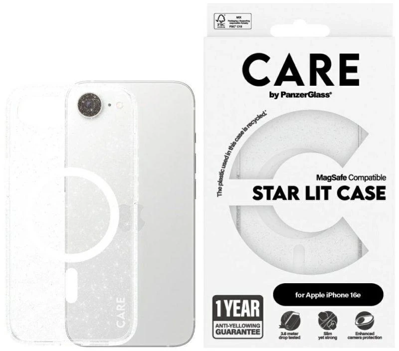 Panzer Glass CARE by PanzerGlass Flagship Urban Combat StarLight Baltas MagSafe iPhone 16e dėklas telefonui skaidrus