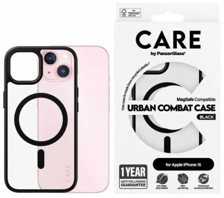 „Panzer Glass CARE by PanzerGlass Urban Combat“ dėklas „MagSafe“, skirtas „iPhone 15“ – Juodas