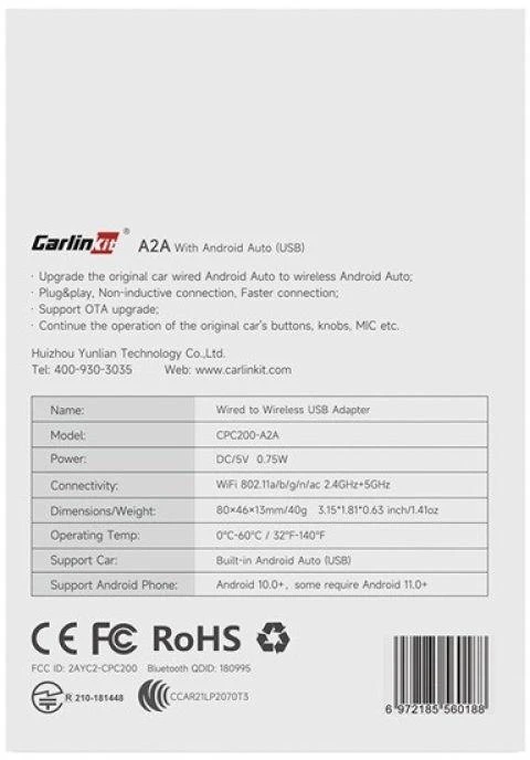 Carlinkit CPC200-A2A belaidis „Android Auto“ adapteris