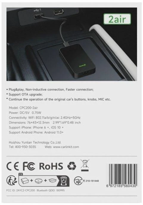 Carlinkit Adapteris 5.0 2Air Belaidis Carplay Android Auto Carlink 5 Juodas