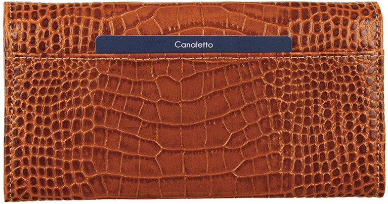 CARMINA Duży portfel damski Canaletto RFID krokodyl koniak