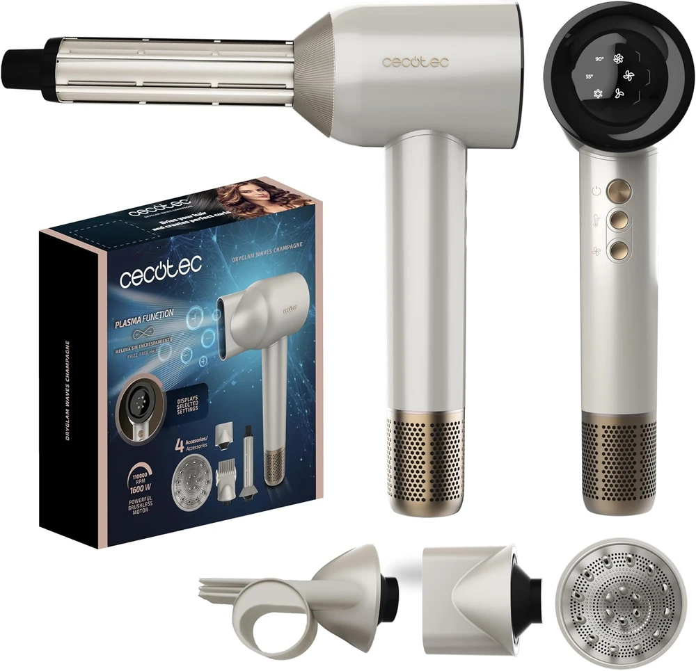 Cecotec Plaukų džiovintuvas | DryGlam Waves Champagne | 1600 W | Temperatūros režimų skaičius 3 | Jonizacijos funkcija | Šampano spalva | Difuzorius