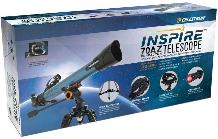 Celestron Inspire 70AZ 35x teleskopas, juodas, mėlynas