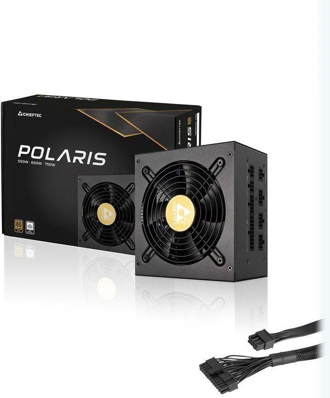 CHIEFTEC Polaris 650W sertifikuotas 80Plus GOLD pilnai modulinis ATX 12V 2.4 aktyvus CFP su LLC keitikliu, pusės tilto ir DC-DC