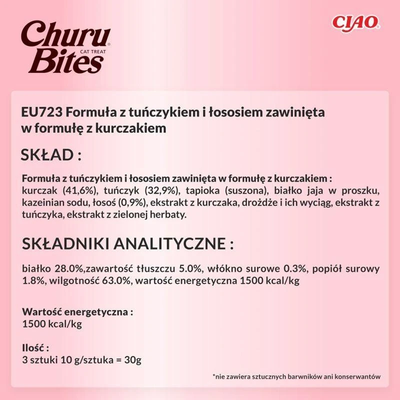 Kačių Skanėstai - INABA Churu Bites Vištiena, Tunas Ir Lašiša 3x10g
