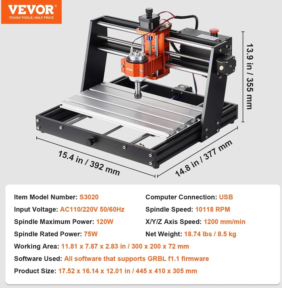 VEVOR CNC maršrutizatorius medienai ir plastikams