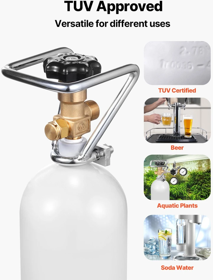 VEVOR CO2 balionas su DIN477 vožtuvu, 2kg