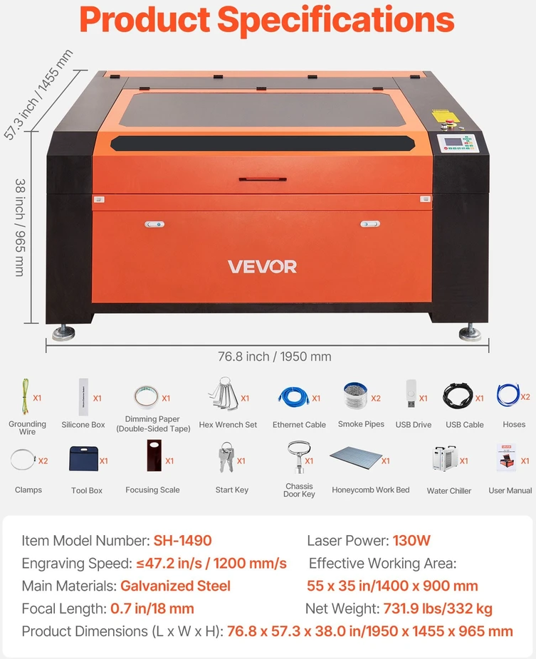 VEVOR 130W CO2 graviravimo lazeris su vandens aušintuvu