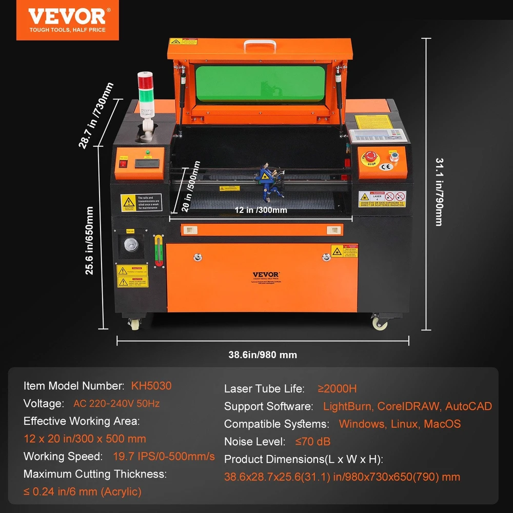 VEVOR 50W CO2 lazerinis graviravimo įrenginys 300x500 mm