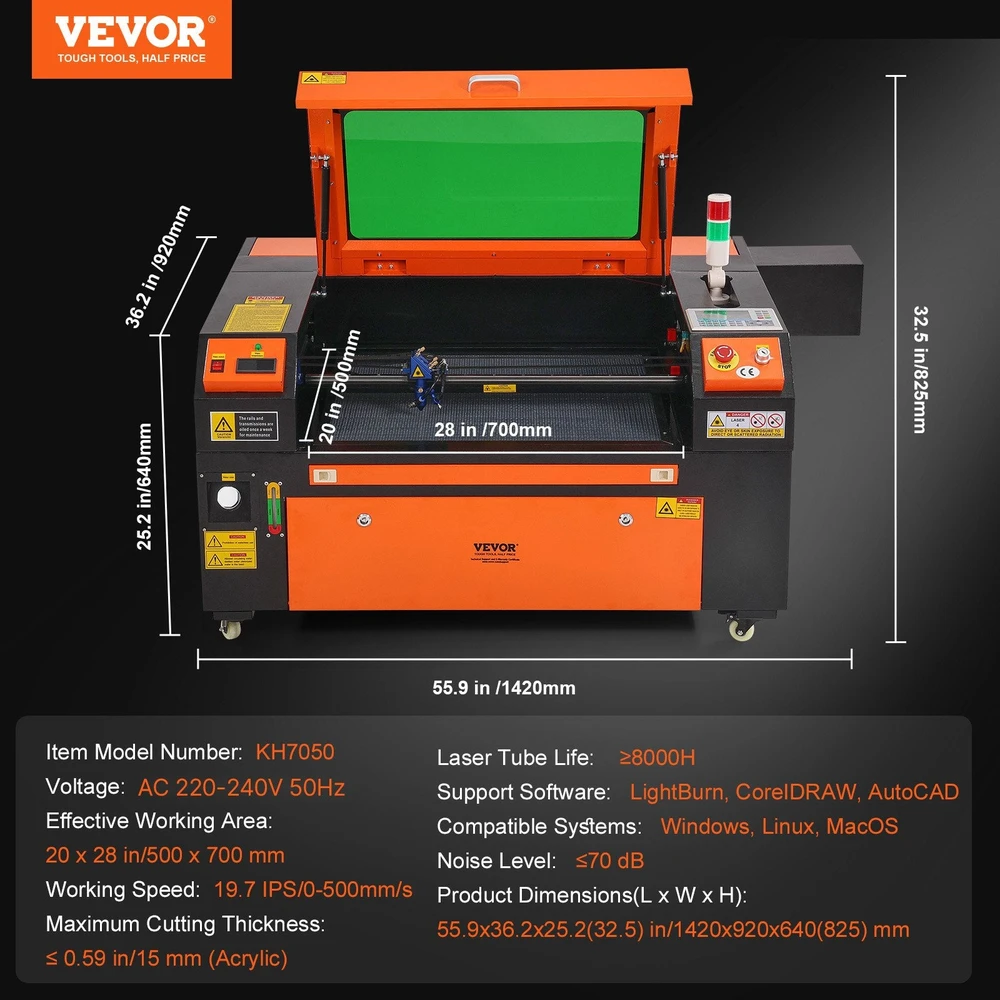VEVOR 80W CO2 lazerinis graviravimo aparatas 500x700 mm