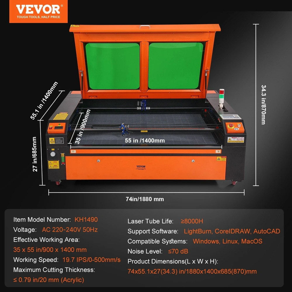 VEVOR 130W CO2 lazerinis graviravimo aparatas 900x1400mm