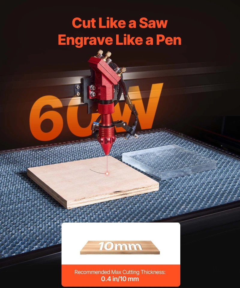 VEVOR 60W CO2 lazerinis graviravimo ir pjovimo įrenginys