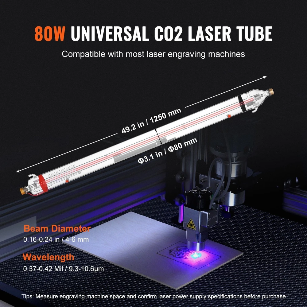 VEVOR 90W CO2 lazerio vamzdis 1250 mm