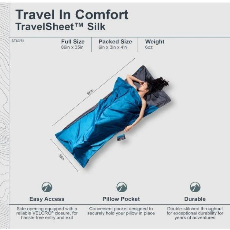 Cocoon TravelSheet stačiakampis miegmaišis Cotton Mėlyna
