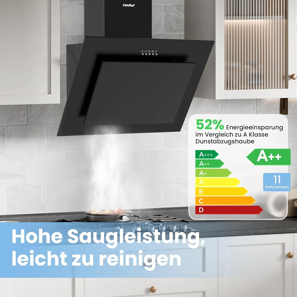 COMFEE' sieninis virtuvinis gartraukis 60 cm, 380 m³/h, LED, CH60J78EM4A2B