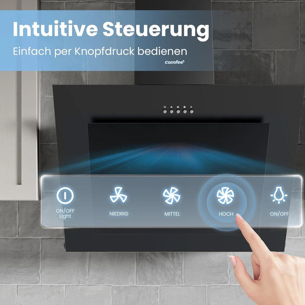 COMFEE' sieninis virtuvinis gartraukis 60 cm, 380 m³/h, LED, CH60J78EM4A2B