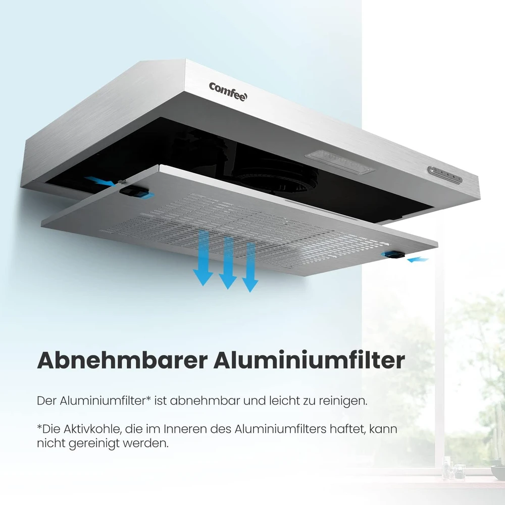 COMFEE' virtuvinis gartraukis 60 cm, 200 m³/h, LED, CHU 3.6F17BS